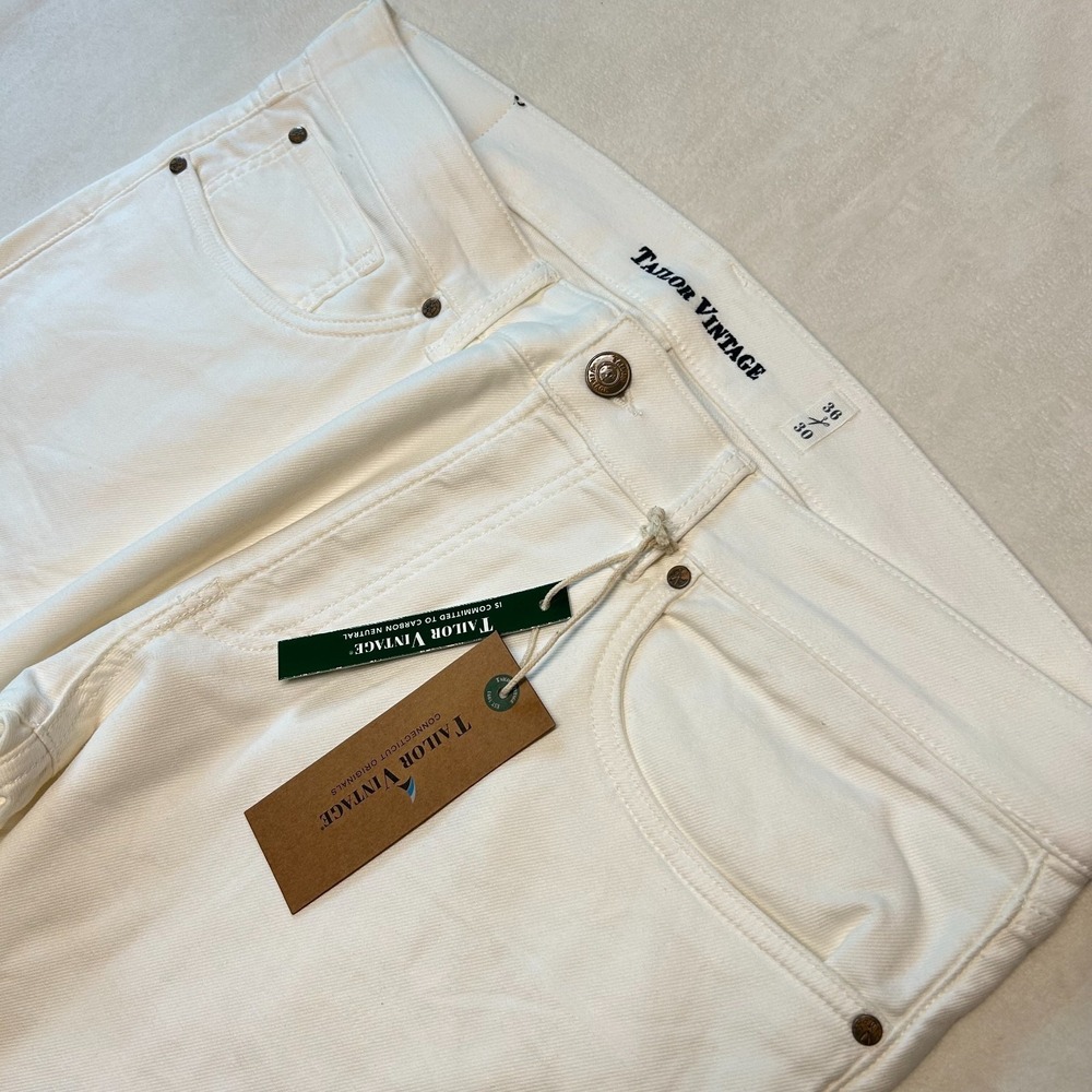 NWT Tailor Vintage Mens 36x30 Ecru Slim Straight Jeans Comfort Stretch Denim